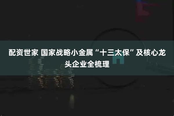 配资世家 国家战略小金属“十三太保”及核心龙头企业全梳理